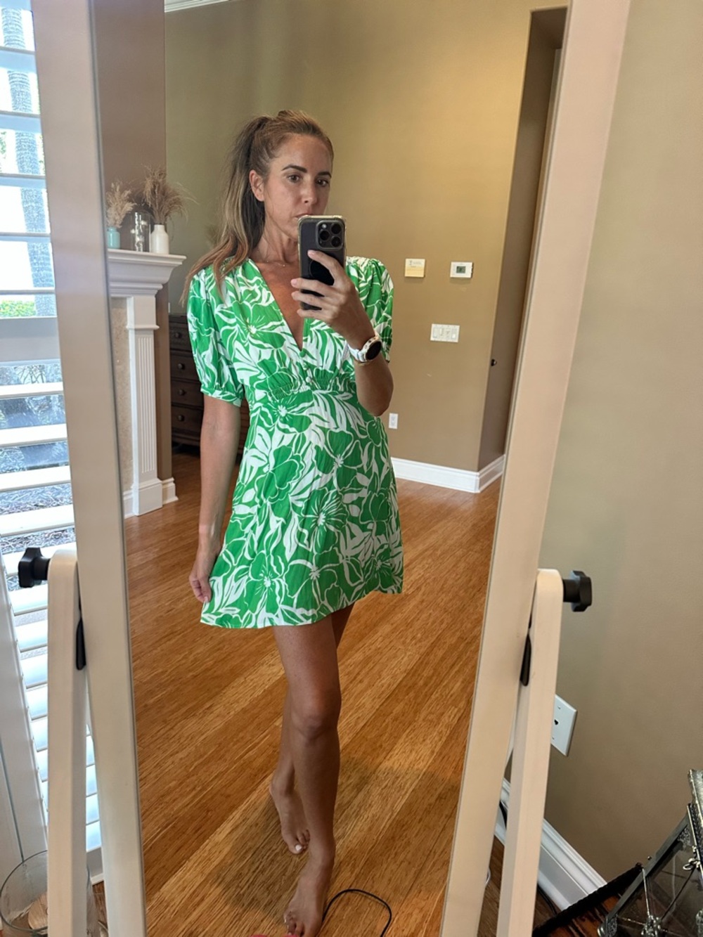 Faithfull the Brand Green and White Floral Mini Dress